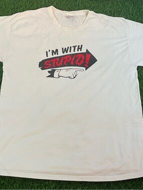 Vintage 90s Y2K Hanes Heavyweight Funny "Im WIth Stupid" White T-Shirt Mens XL